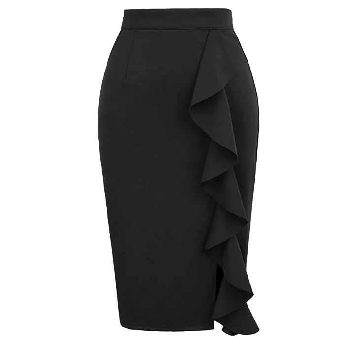 Amazon Women's Ruffle Bodycon Knee Length Midi Pencil Skirt Ruffled skirt with hip dress