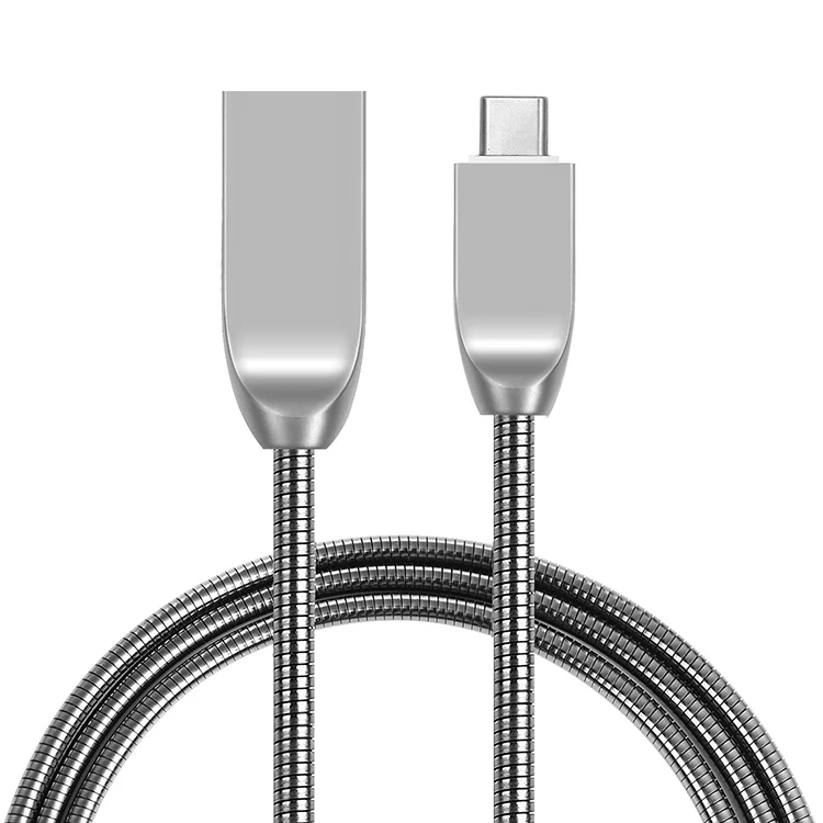 Zinc Alloy Braided Usb Charging Unbreakable Metal Micro Spring Data Charger Cable