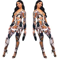 

H878 2019 Hot Sell Chest Bow Bandage Long Sleeve Two Piece Gym Set Women Clothing