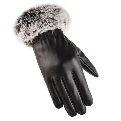 
Waterproof warm PU making ladies touch screen gloves beatuiful KaTu fur at wrist for decorating super quality 