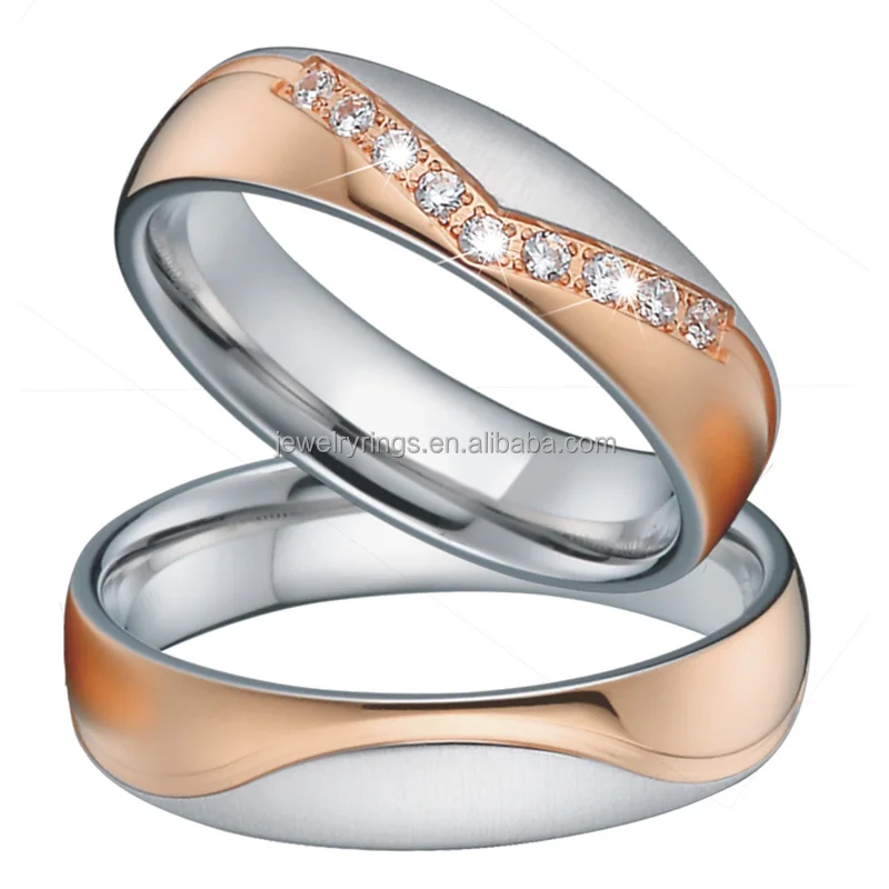 

Pink Rose Gold Plated cz diamond couple wedding rings for men and women new golden designs love promise proposal ring ladies, As the photo