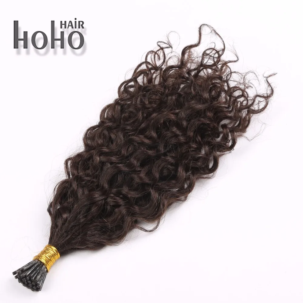 

Natural hair brown 22 inch i tip hair extensions kinky curly, 60 colors are available