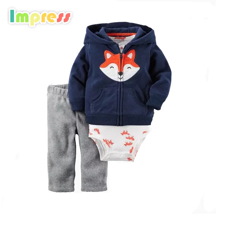 

3 Piece cotton terry cardigan set winter clothing sets for baby boy, As picture