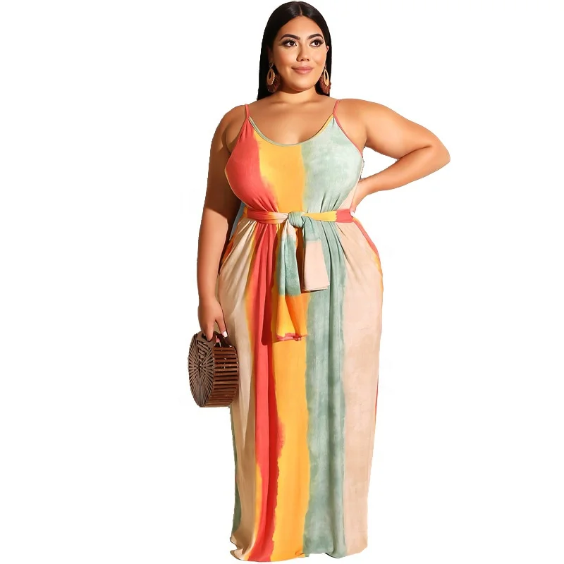 

5XL Plus Size Women Clothing Dress Sleeveless Stripe Maxi Dress