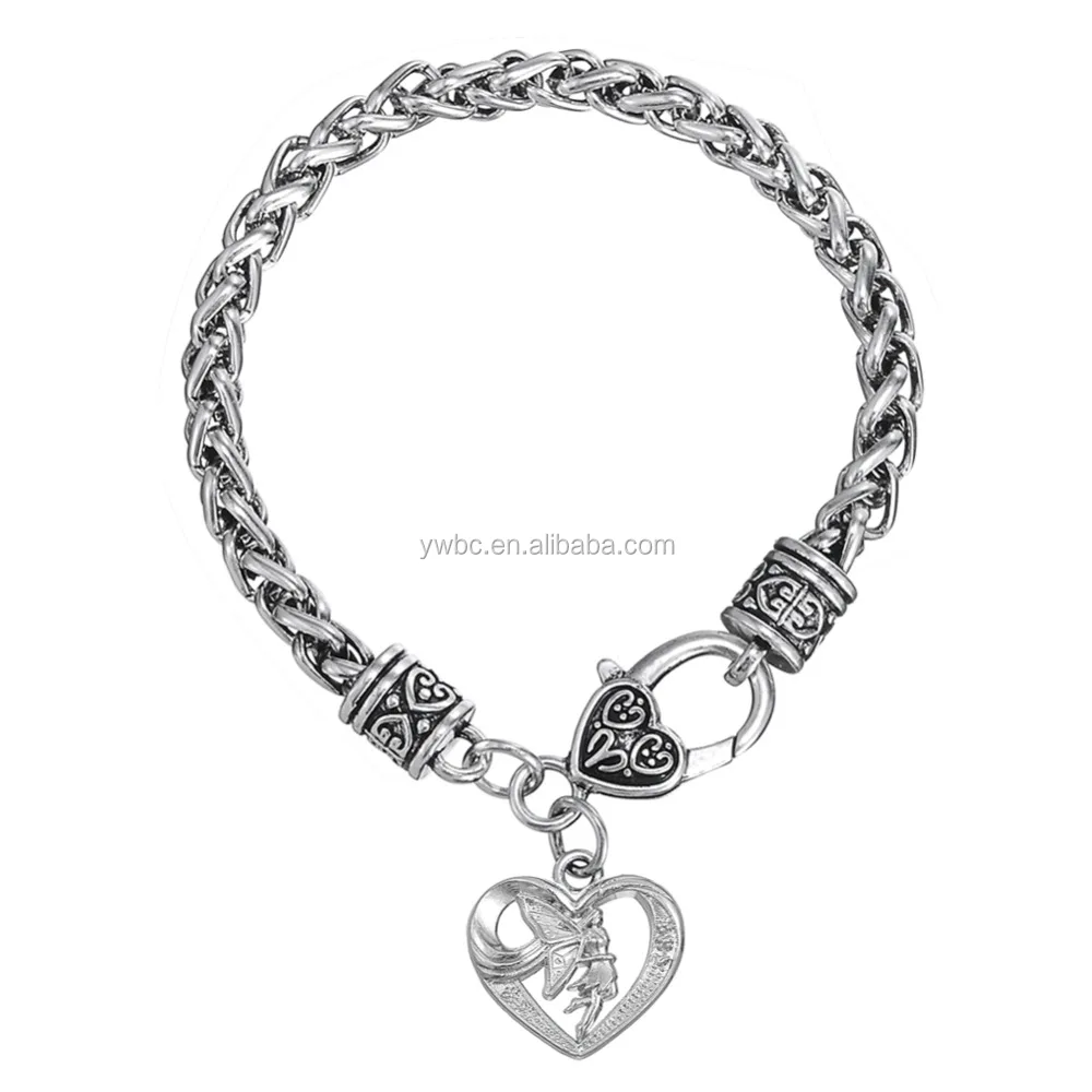 

Hot sale jewelry Fairy Heart Pendant angel girl lobster bracelet For teen women gift, Silver