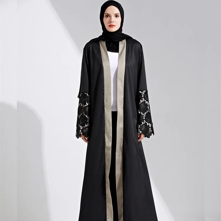 

Simple style dubai women open abaya muslim maxi dress, Black