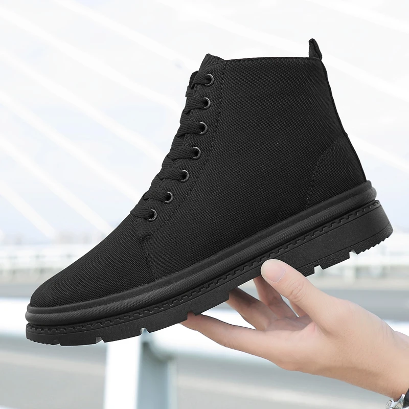 
Factory Height Increasing Black Waterproof Keep Warm Canvas High Neck Shoes For Men 