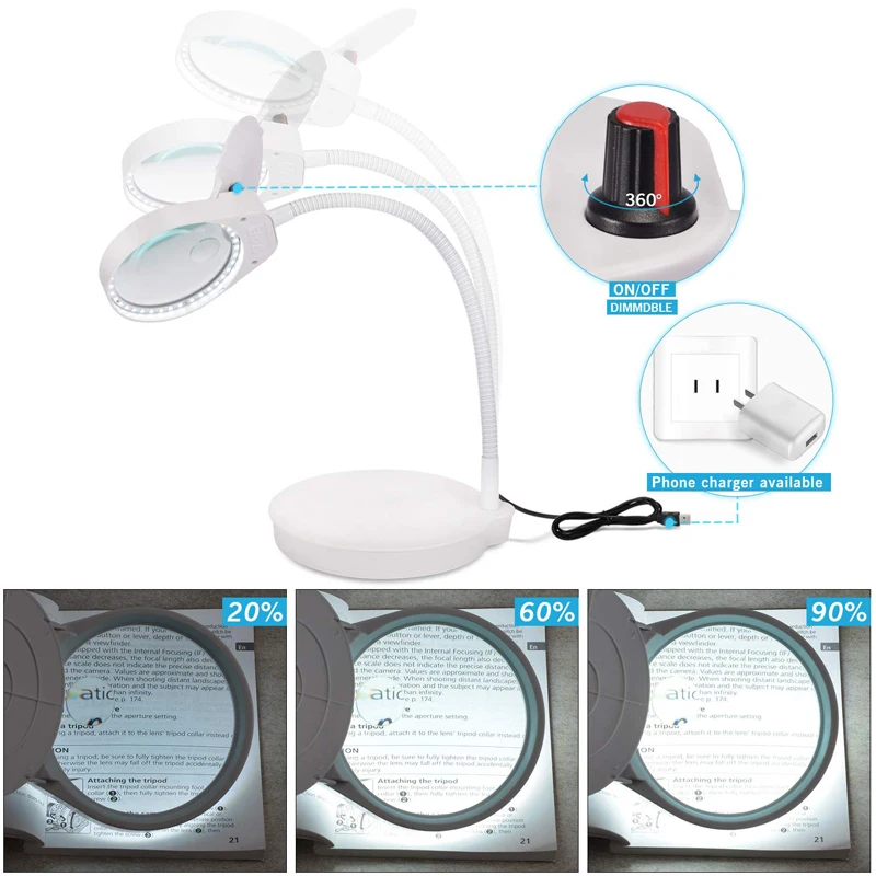 PDOK Portable 5X Foldable Jewelry loup Magnifier With LED light stand