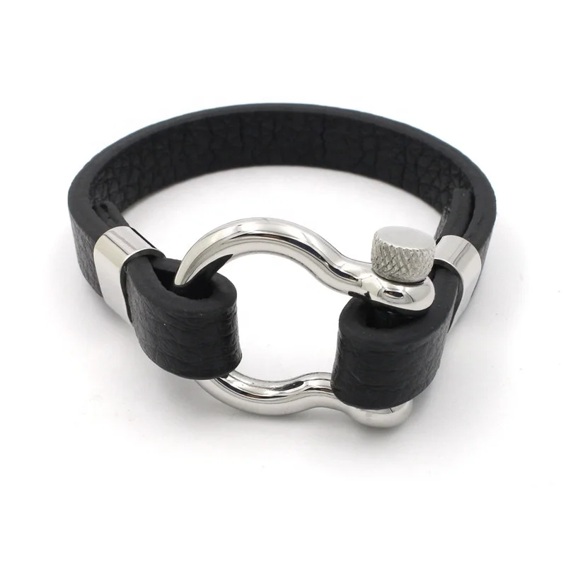 

2019 New Arrival Stainless Steel Clasp Mens Leather Bracelet