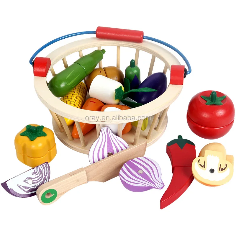 Pretend Play Food Simulation Kitchen Accessories Wooden Magnetic Cutting Fruit vegetables Kitchen toys set for Girls and Boys