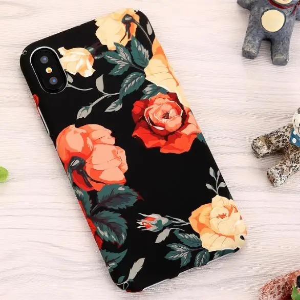 Retro Rose Flower Floral Water Sticker Paint Hard Pc Waterproof Phone Cases for iphone 6 7 8 plus x xs max xr