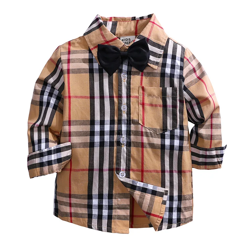 

Casual Boys Shirts 2018 New Autumn Children's Tops with Pocket Outwear Children's Clothing Cotton Kids Plaid Shirts, As picture