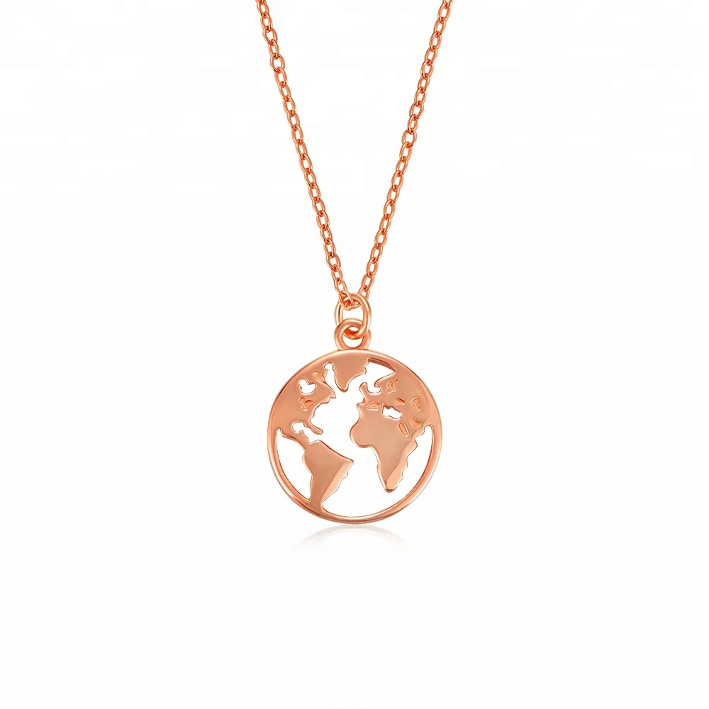 

Customized Personalized 18K Gold Plated Dainty World Map Pendant Necklace