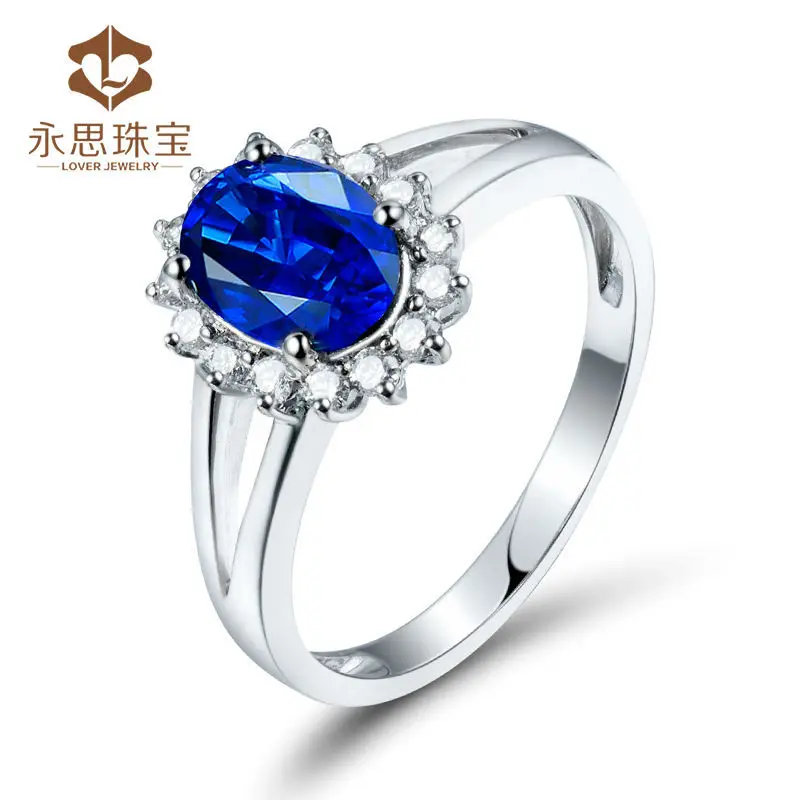 

Natural Sapphire And Diamond In Solid 18k White Gold Wedding Rings For Women Stone Bridal Jewelry Wholesale LJ14J248, Blue
