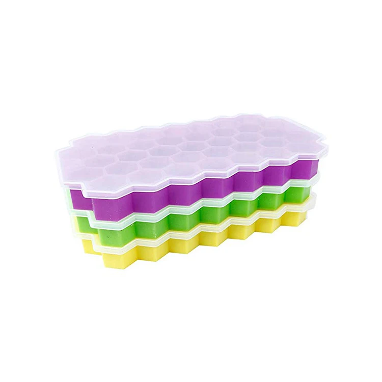 

Hot Sale Summer Promotion Gift Small Honeycomb Silicone Ice Cube Tray with Lid, Yellow;blue;green;orange;purple or customized color