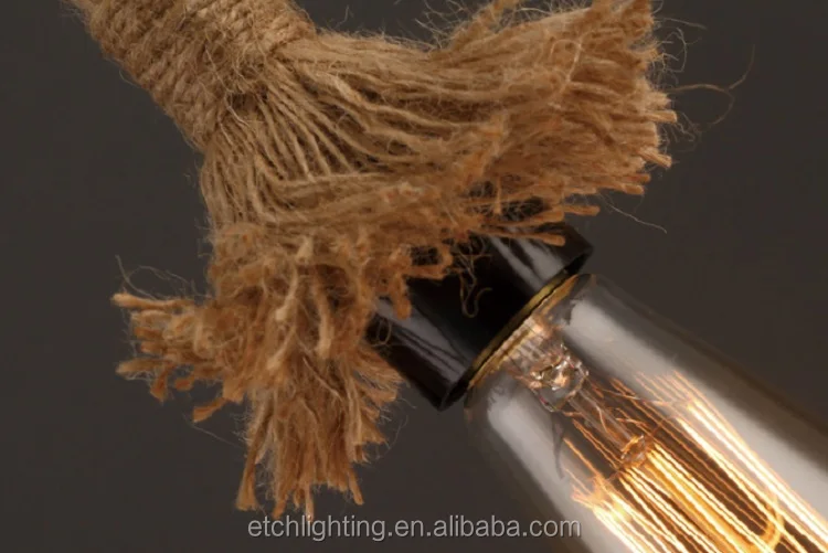 2 Heads Led E27 Filament Bulb Hanging Lamps Vintage Hemp Rope Lamp