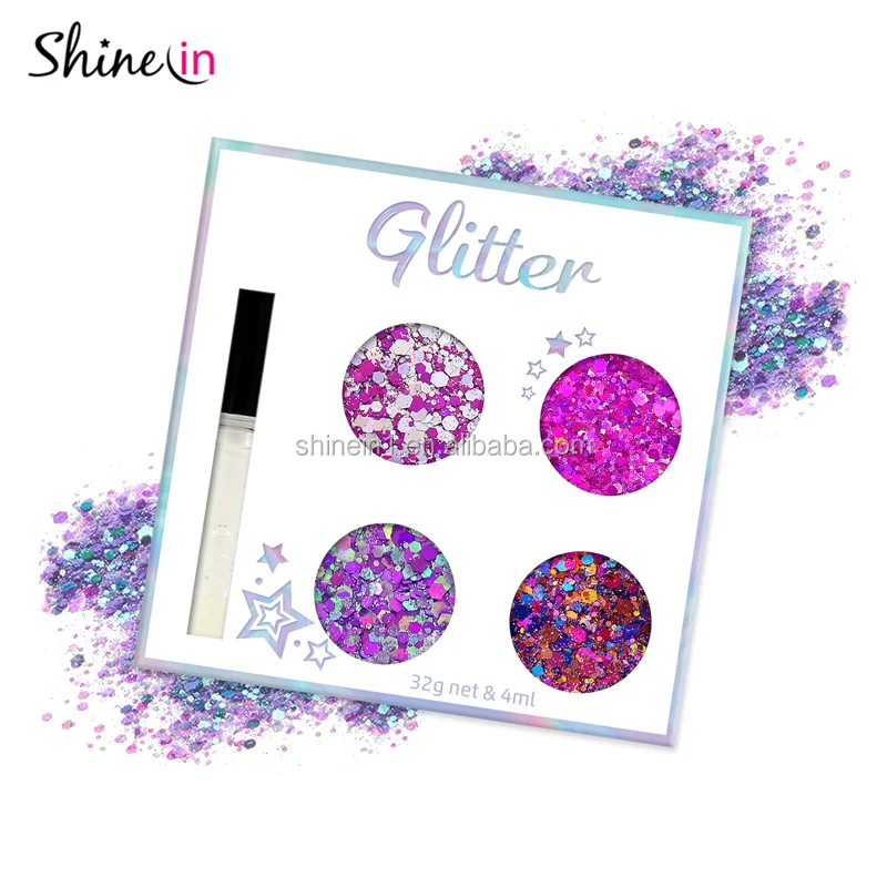 

Shinein Warm Mixed Color Cosmetic Glitter Hair Body Face Glitter with Fix Gel in Gift Box for Costume Makeup Party, Mixed multi colors