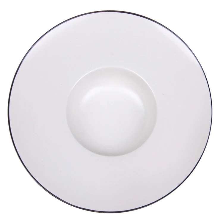 

enamel camping dinner ceramic plates soup plate, White with black edge , black with white edge