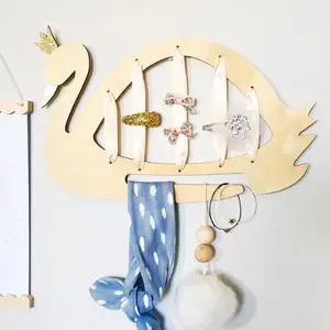 Creative swan shape wooden wall hanging ornament storage crafts  for kids home decoration