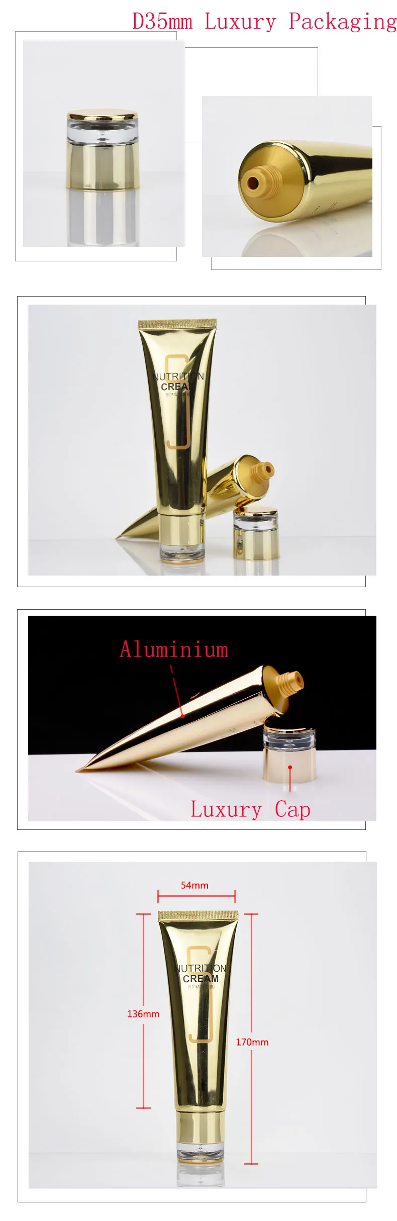 Gold Luxury Cosmetic Tube Packaging With Acrylic Screw Cap For BB Cream