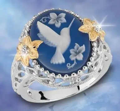 

Vintage Luxury Rings For Women Nano Reflection Flying Bird Peace Pigeon Big Ring Anniversary Bridal Party Gift Jewelry