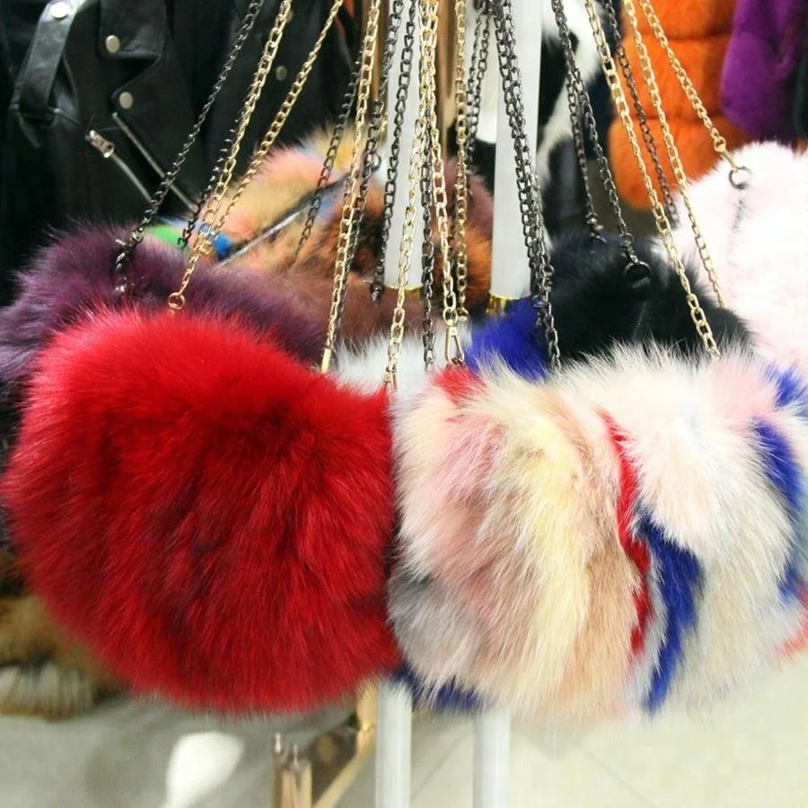 

Top quality women handbags genuine fox fur bag, White/ black/ dark green /red wine / light gray /raccoon color
