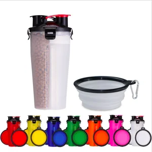 Image of Traveling Portable Folding Collapsible 2 in 1 Dual Cups Pet Dog Cat Food Feeder Bowl Drinking Water Bottle Dispenser