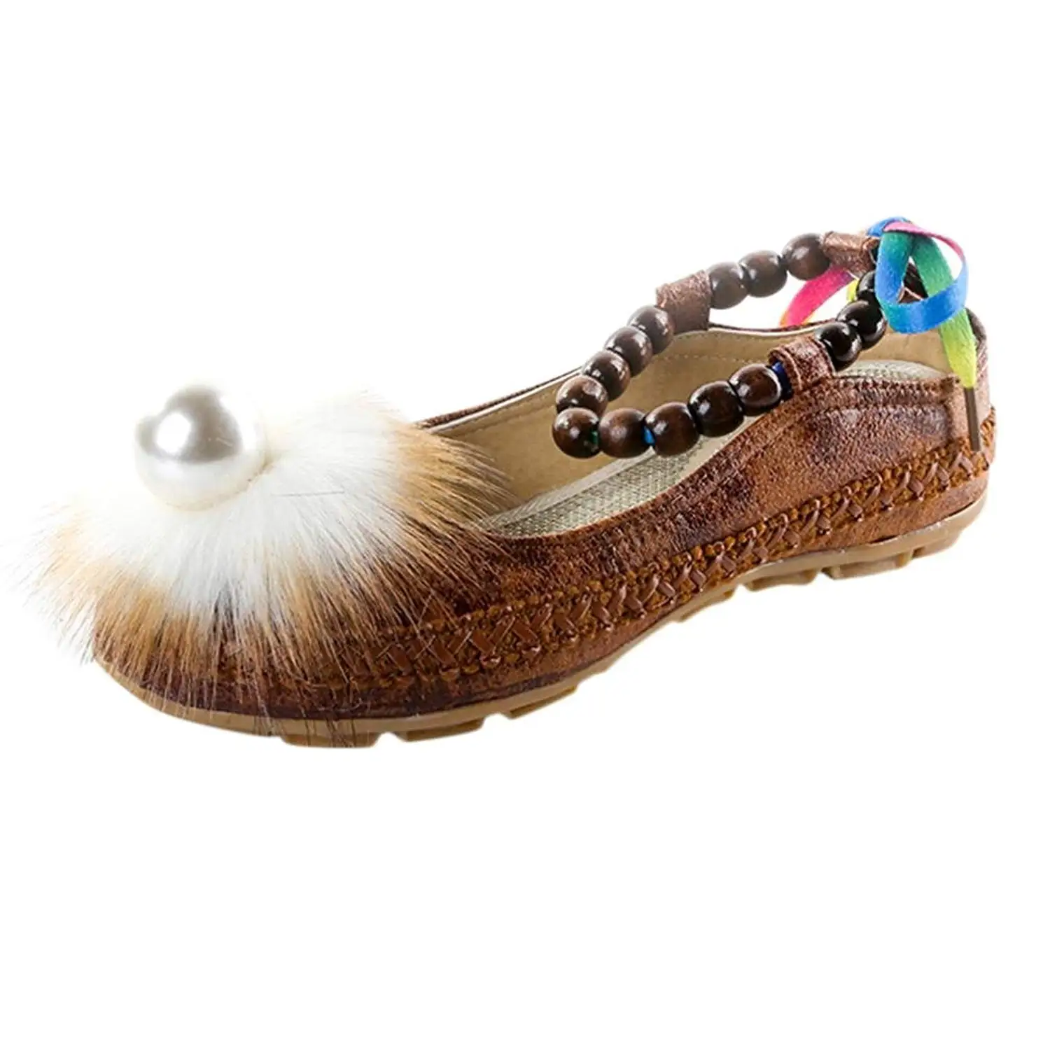Goodtrade8® Clearance❤️ Flat Summer Shoes for Women, Embroidered Pearl Ankle Strap Sandals Fashion Casual Shoes