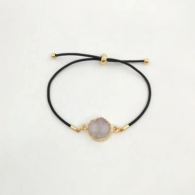 

stone charm leather bracelet femme colourful resin  size