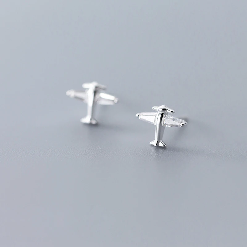 

Bijoux Elegant CZ Stone Airplane Silver / Rose Gold Stud Earrings For Women Wholesale Jewelry