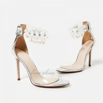 ladies silver high heel shoes