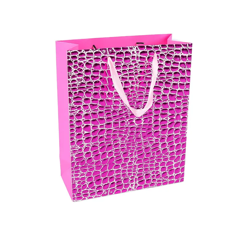 New Developed Creative Grid Embossing Easy Carry Gift Bags With Hand Length Handle