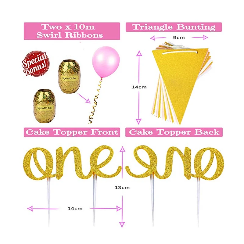 
1 year birthday party decoration baby girl set including banner aluminum foil latex balloon paper flower cake decoration tassel 