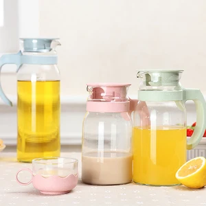 Image of Heat resistant glass hot and cold plastic water filter jug with lid and handle