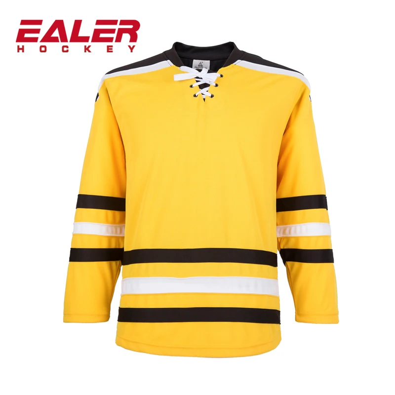 

wholesale Blank Ice Hockey Jersey Spot Goods for yellow Colors with white and black horizontal stripe