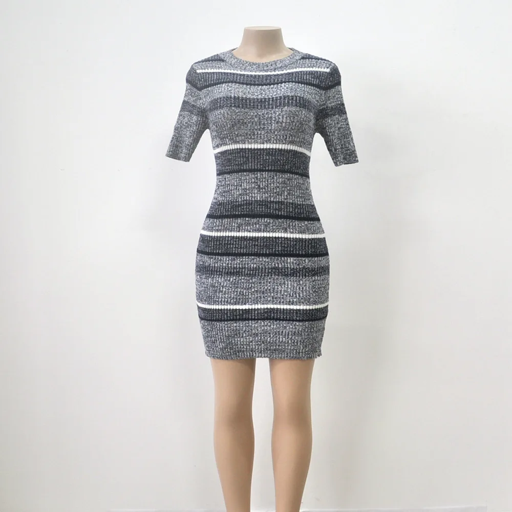 

Women's knitted hot style sleeve patchwork sweater dress