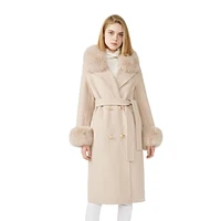 

Hot Sale Woman Woolen Double Breasted Coat Belted Women Wool Winter Coat Real Fox Fur Collar Ladies Cashmere Wool Coat