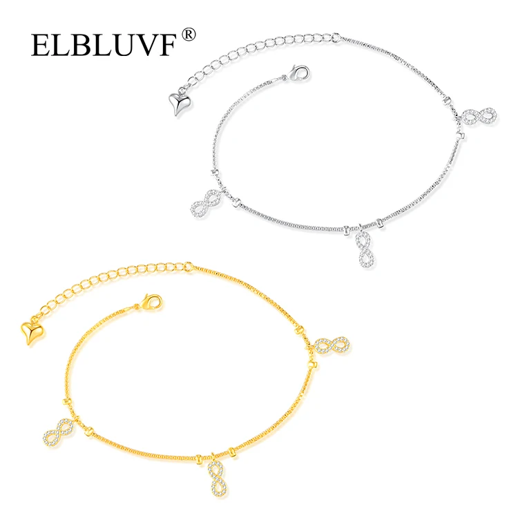 

ELBLUVF Free Shipping Women Fashion Jewelry Copper Alloy Zircon 18K Gold Infinite Love Anklet, Gold , silver