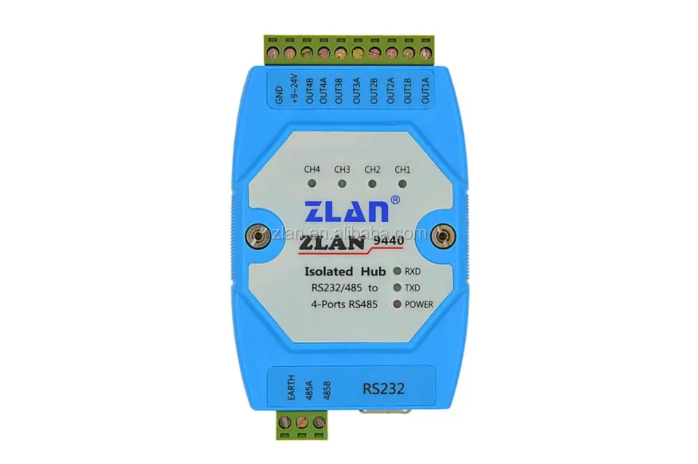 ZLAN9440 4 channels RS485 hub industrial isolation relay extension ...