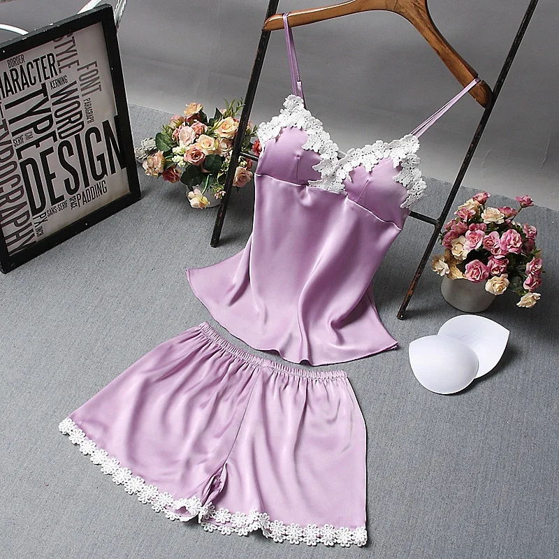 

Split lace home pajamas set, Nude;light blue;black;purple