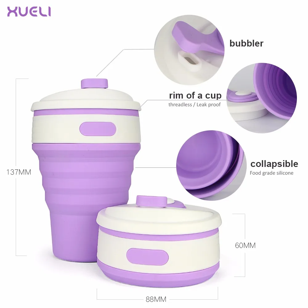 Reusable Silicone Collapsible Cup Portable Drinking Cup With Plastic ...