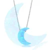 Moon Design Opal Stone Pendant 925 Sterling Silver Choker Necklace For Women