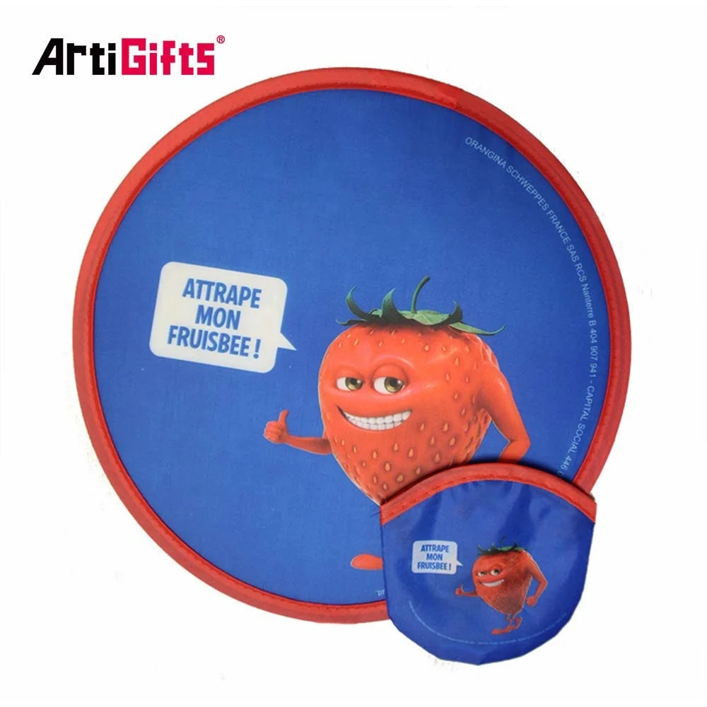 Custom Printed Soft Pet Flying Disc Round Nylon Hand Folding Fan With Pouch