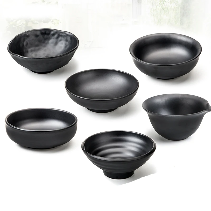 

High Quality A5 Food Grade Frosted Black Japanese Style Melamine Bowl Melamine Rice Soup Bowl