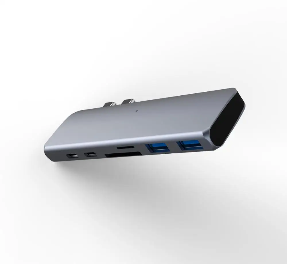 

ILINK USB C Hub, Dual Type C Hub 7 In 1 Adapter 4K HD-MI USB 3.0 Card Reader Dongle For MacBook Pro Mac USB Tipo C Hub, Silver/grey