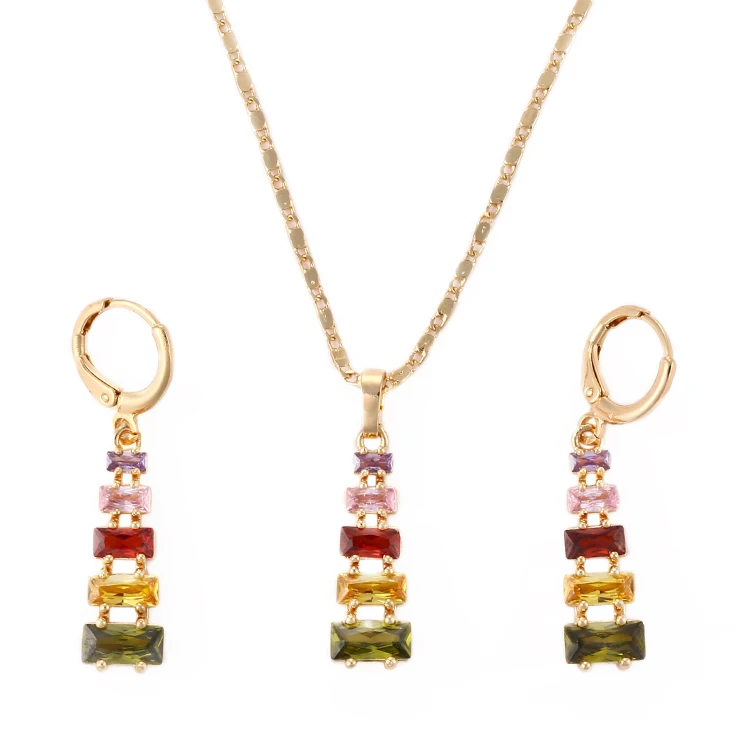 

HengDian Colorful zircon jewelry set dubai gold plated jewelry, cheap necklace and earrings set