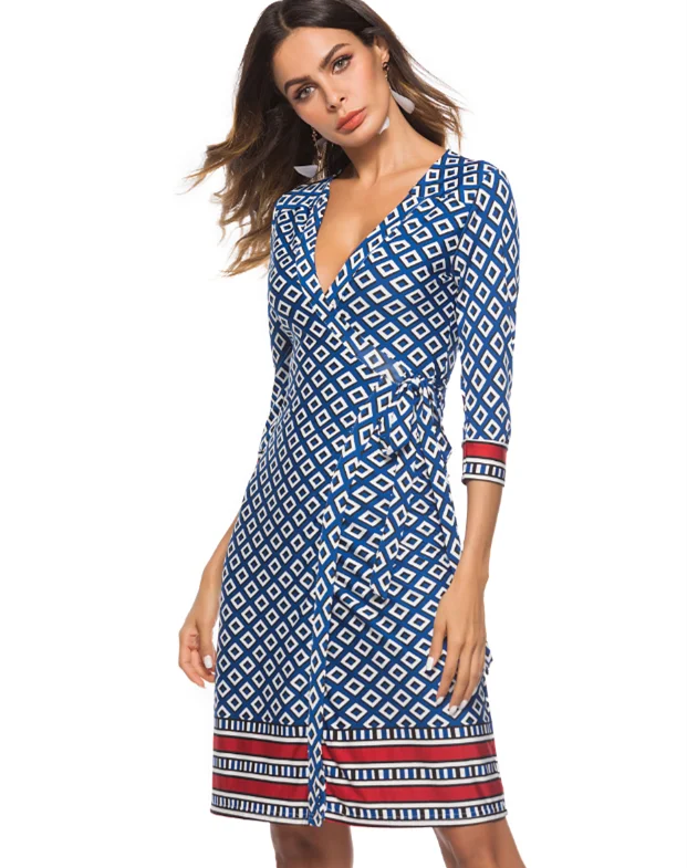 three quarter sleeve wrap dress