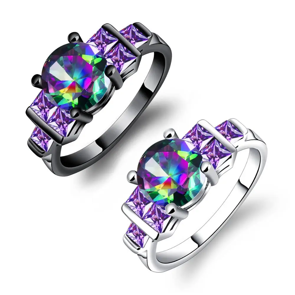 

Rainbow Crystal Ring Fashion Women's Engagement Ring, Black;white