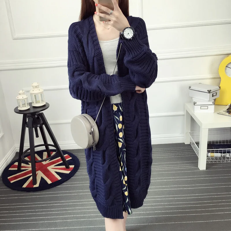 Autumn and font b winter b font medium long knitted sweater cardigan women s long sleeve