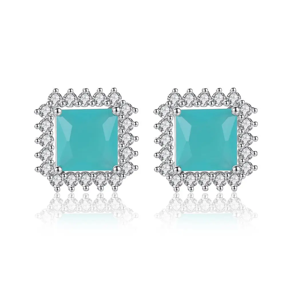 

LUOTEEMI Frosted Bule Crystal CZ Ladies Earrings A AA Zircon Stone Square Ear Stud for Women